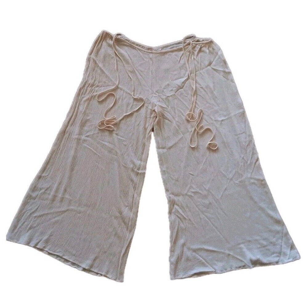 Et Clet Pants Women Large Flowy Gauzy Loose Wide Leg Cream Coastal Beachy Boho